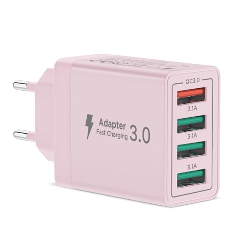 Chargeur USB Multiple, 4-Port Prise USB 40W QC 3.0 Bloc Chargeur Rapide pour iPhone Series, Samsung, Huawei, Xiaomi, Google, Telephone, Multiprise USBA Embout...