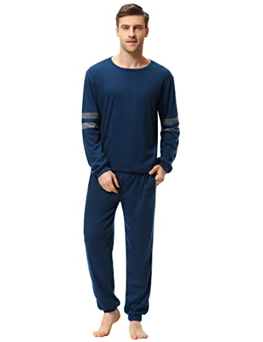 Sumeyuyu Pijamas de Invierno para Hombres, Algodón Dos Piezas Pijama de Invierno Manga Larga con Bolsillo Traje Familiar