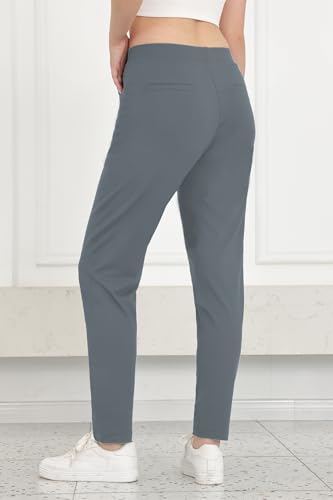 Bamans Womens Dress Pants Work Business Skinny Leg Pants Office High Waisted Slacks Slim Fit Casual Trousers Grey 27" Inseam XL2