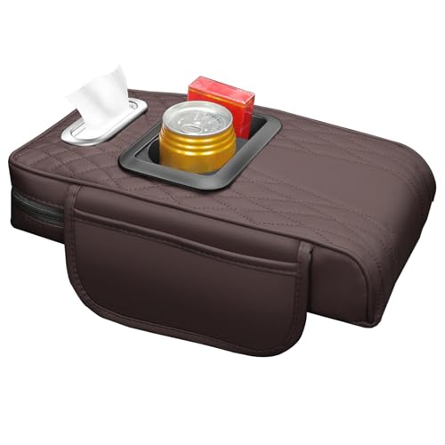 Almofada para apoio de braços de carro, almofada central de consola com bolsos de armazenamento, almofada para apoio de braços para SUV, camião, RV, com porta-copos e suporte para lenços, ushion com