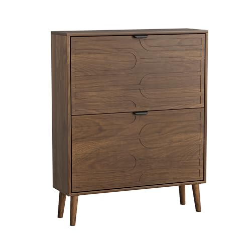 Smart FENDEE Meuble à chaussures avec 2 tiroirs rabattables, meuble de rangement à chaussures autonome avec panneau cannelé, étagère de rangement cachée...
