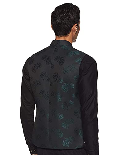 Image of MANQ Men Fawn Woven Jaquard Silk Nehru Jacket