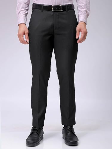 Image of The Indian Garage Co Men Slim Fit Self Design Mid-Rise Stretchable Formal Trousers