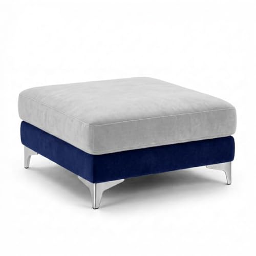 Image of Romeo Rich 4 Seater L Shape Sofa Set with Movable Ottomans | Flexible Layout | Velvet Suede Fabric | Golden Aesthetic Legs | Dual Tone Modern Sofa for Living Room (Dark Blue-Light Grey)