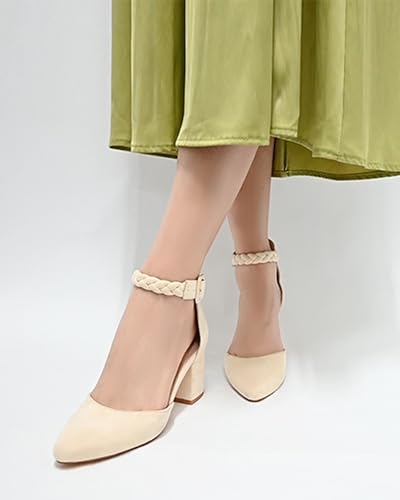 Pointed Toe Pumps Dress Shoes for Women with Black Chunky Heels Ankle Strap Wedding Shoes4