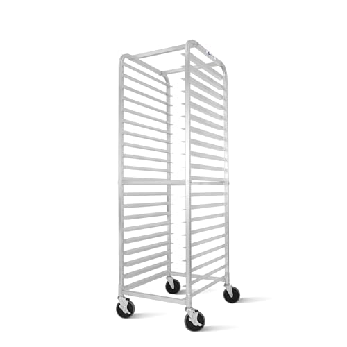 BIEAMA 20-Tier Sheet Pan Rack, NSF Bun Pan Rack, Aluminum Bakery Rack, Home Commercial Kitchen Bakery Cooling, 4 Wheels