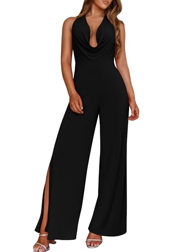 DAAWENXI Women's Sexy Halter Sleeveless Jumpsuits One Piece Backless Wide