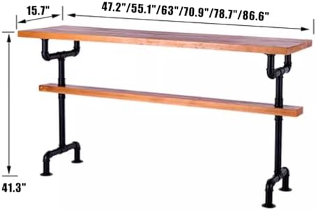 Industrial Solid Wood Bar Height Table - Rectangular Counter Height Dining & Pub Table, Tall Narrow Sofa Table, 78.7" Brown Finish, No Stools Included