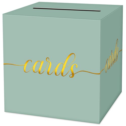 Image of 1 Pack Sage Green and Gold Foil Card Box for Party, 8.7 inch Sage Green Gift Card Box Money Box for Birthday, Wedding, Baby Shower, Retirement, Anniversary, Bridal Shower, Raffle Ticket