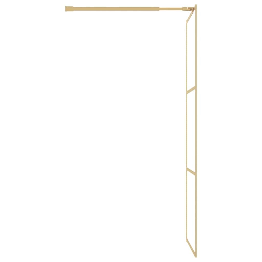 Mampara de ducha de cristal templado dorado transparente, 80 x 195 cm, con cristal de seguridad de 5 mm, marco de aluminio y barra de apoyo ajustable para protección contra salpicaduras en el