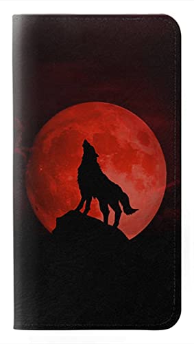 Etui loup hurlant lune rouge flip housse cuir pour iPhone protection intégrale antichoc