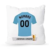 DEREGALOOS Cojín Personalizado Fútbol Celta | Relleno Incluido | Medidas 35x35 cm | Regalo Original para Aficionados del Fútbol | Cosas de Futbol para Niños | Regalos Mundial Futbolistas