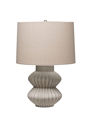Bloomingville Fluted Terracotta Linen Shade, Distressed White Finish Table Lamp, Grey #TOP1