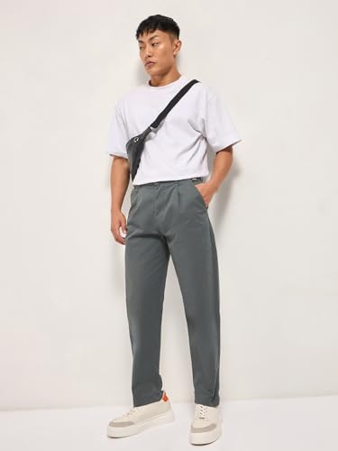 Image of THE BEAR HOUSE Men's Cotton Solid Cropped Carrrot Fit Chinos