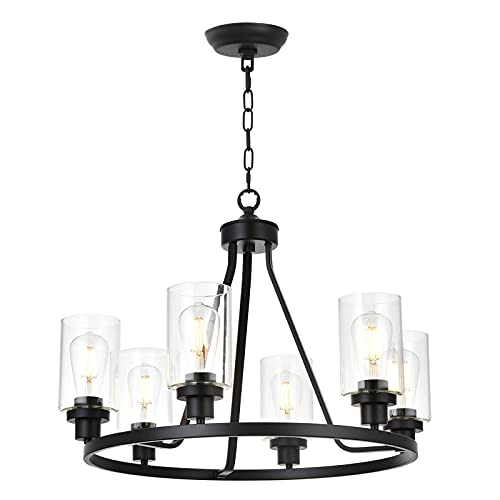 MELUCEE 6-Light Chandeliers for Dining Room, Farmhouse Lighting Black Light Fixtures Ceiling Hanging Industrial Pendant Light for Kitchen Island Bedroom Living Room