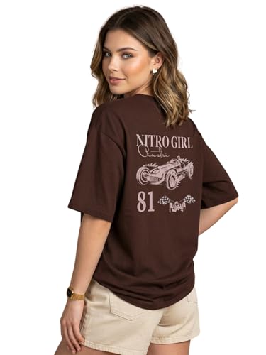 Image of JUNEBERRY Women's Pure Cotton Drop Shoulder Printed T-Shirt | Oversized Baggy Fit Half Sleeve Round Neck Graphic Tee (S-XXL)