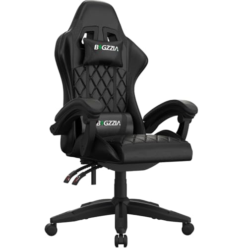 Racingreat Gaming-Stuhl mit perforierten Nähten, Atmungsaktiver Gaming Chair mit Kopfstütze Lendenwirbelstütze, PC-Stuhl mit 90°-135° Neigung, Zocker Stuhl für Jugendliche Erwachsene Gamer (Schwarz)