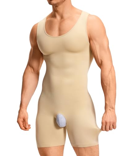 TAILONG Mens Shapewear Tummy Control Bodysuit Sleeveless Compression Shirts Slimming Body Shaper Fajas Para Hombres Beige