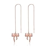 Meissa Sterling Silver Threader Chain Dangle Earrings for Women Girls Comfortable Hypoallergenic Bow Silver Earrings Rose Gold Plated Chain Earrings, Rose Gold
