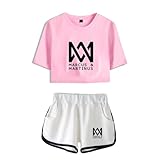 LULIMED Marcus Y Martinus Blusa De Ombligo Estampada De Manga Corta + Conjunto Deportivo De Pantalones Cortos Conjunto Deportivo Femenino De Dos Piezas-color05||S