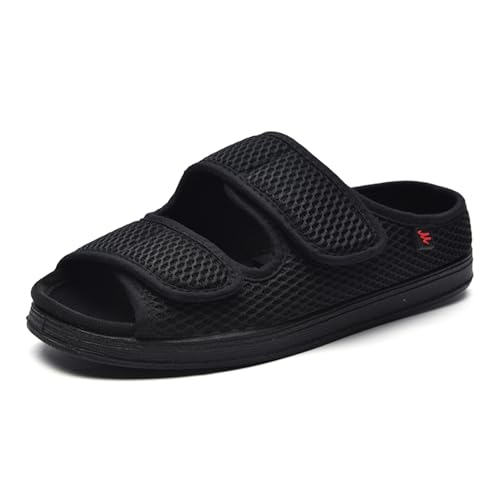Fudaolee Sandalen Herren Rehaschuhe Klettverschluss Verbandsschuhe Damen Orthopädische Hausschuhe Weit Diabetiker Schuhe Unisex-Erwachsene Gesundheitsschuhe Therapieschuhe Schwarz Etikett 44 = EU 43