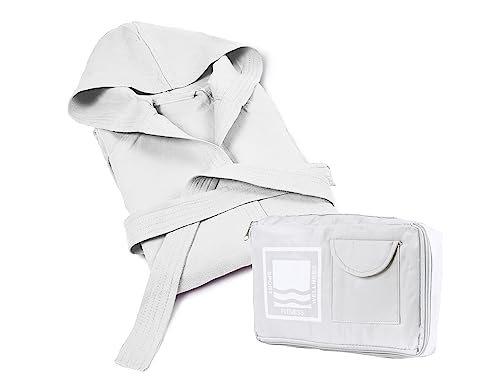 Banzaii Albornoz Unisex con Capucha 100% Microfibra – Bata de Baño para Hombre y Mujer - Ideal para Deporte, Piscina, Gimnasio y Viajes - Talla S Blanco