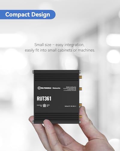Image of Teltonika RUT361 Industrial 4G LTE CAT6 Cellular Router, 300Mbps DL, 2 Ethernet Ports, Verizon /AT&T /T-Mobile Certified, WAN Failover, DI /DO, Compact Design for M2M & IoT Application (RUT361200800)