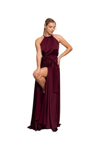 Robe dos nu en satin avec fente chic et ceinture réglable pour femme