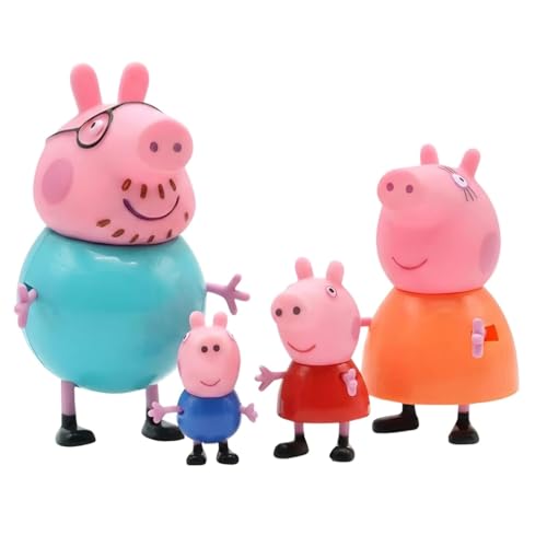Image of ALCA Peppa Pig Family Toys Set of 4 - George, Mummy Pig, Daddy Pig & Grandparents | Movable Cartoon Figures Dollhouse & Car Play Set | Kids Toy for Boys & Girls 2+ Years | Birthday Return Gift