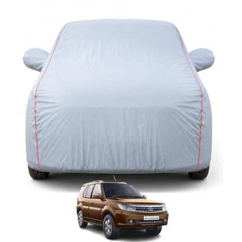 Image of Premium Car Cover for Tata Safari (2019-2020) Models | 100% Waterproof, UV & Dust Protection | Mirror & Antenna Pocket | Triple Stitched, Soft Inner Lining, Belt & Buckle (Dark Grey)