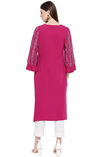 Image of Janasya Women's Magenta Poly Crepe Kurta