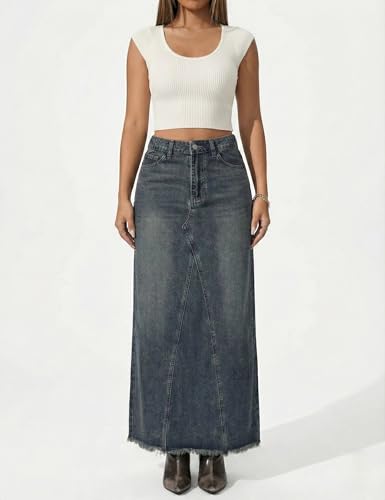 Image of ODDMONKEY Women High Waist Denim Skirt | Skirt for Women | Long Straight Fit Skirt |Long Skirt for Women