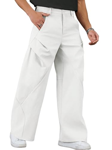 ZAFUL Mens Casual Cargo Pants Button Solid Color Wide Leg Structured Split Loose Fit Work Trousers