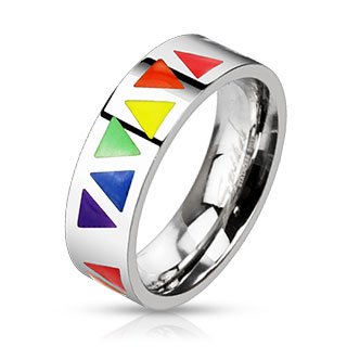 STR-0052 Stainless Steel Multi Rainbow Triangles Band Ring(11)