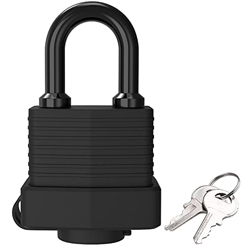 Diyife Cadenas à Clé avec Protection Thermoplastique, Cadenas Laiton étanche, Cadenas en Acier Laminé Extérieur Résistant aux Intempéries, pour Casier, Gym, Garage, Clôture (Noir,1 Pièce)