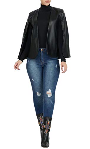 Aro Lora Women's PU Faux Leather Open Front Cape Cloak Poncho Slit Sleeve Short Jacket Coat Blazer4