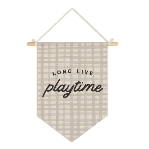 Wheatwin Playroom Decor, Long Live Playtime Neutral Checkered Wall Hanging Pennant Flag Banner, Play Room Wall Decor for Kids Nursery Toddler Room Bedroom Playroom 15x11 Inch