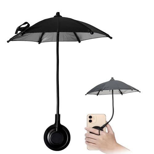 ZENELANEP Magnetic Umbrella Phone Stand for Sun Protection Adjustable Phone Umbrella Sun Shade Shield for All Smartphones Detachable Ring Stand Heat-Resistant Car Mount Compatible (Black)