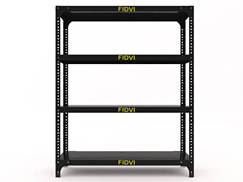 Image of Space Saving Rack Adjustable Section Rack & Shelves Industrial Storage Shelving Unit Boltless Rivet 12X35X48 inches 4 Shelf 24 Gauge Shelf 20 Gauge Angle (Black) Pack of 1