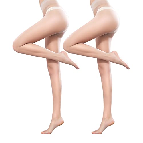 TURMIN 2 Pares Medias de Uso Diario para Mujer Medias Suaves Transparentes Ultrafinas Negras Medias de 15 denier Pantimedias con Control de Barriga, Natural, M Cover