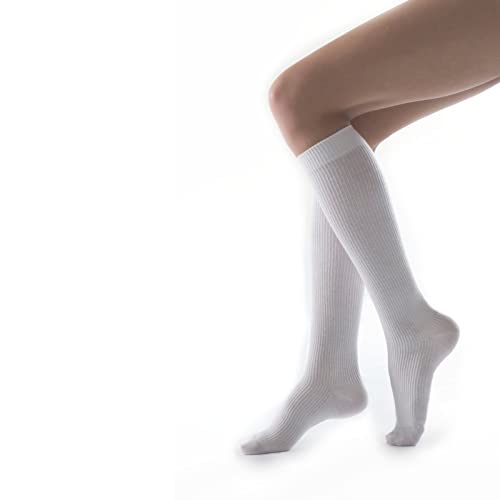 Lauma Medical, Chaussettes mi-bas de compression 18-21 mmHg, bout fermé pour femme et homme, classe 1, coton, jambes fatiguées, gonflement, premiers signes de varices (45-47, White) Cover