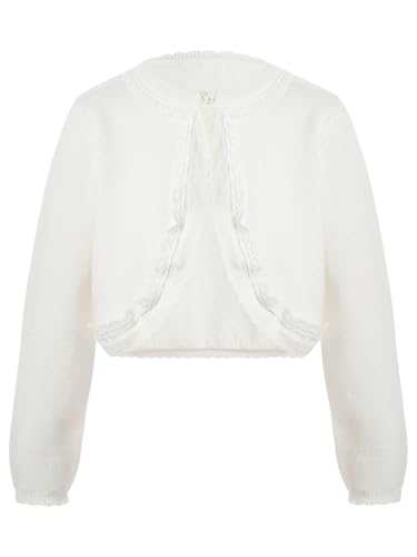 Kids Girls Long Sleeve Bolero Cardigan Shrug Coats Lace Trim Knitted Outerwear