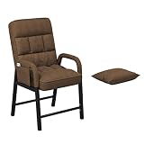 Sillón de Computadora, Sillone para Espacios Pequeños Moda Tapizado Tela con Estructura de Acero Bolsillos Laterales Respaldos Altos Cómoda Silla de Individual para Esta(Color:Marrón)
