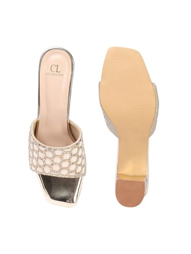 Image of Carlton London Women Stylish Fashion Embellished Ethnic Sandals for Outdoor, Party, Wedding and Holidays with Block Heels
