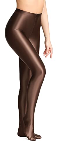 Image of Plus Size Opaque Glossy Pantyhose Wet Look Footed Shiny Tights Pilates Yoga Pants High Waist Leggings