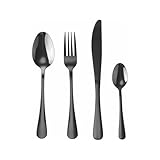 Wintem 24-teiliges Besteck-Set aus satiniertem Edelstahl, für 6 Personen, modernes und elegantes Design, spülmaschinenfest, ideal für den täglichen Gebrauch und raffinierte Tafeln