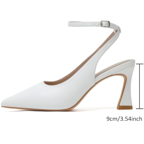 Image of Susanny Slingback Kitten Heels Elegant Dressy Pumps for Women Closed Pointy Toe Sexy Chunky High Heels Wedding Bride Prom Party Dress Shoes