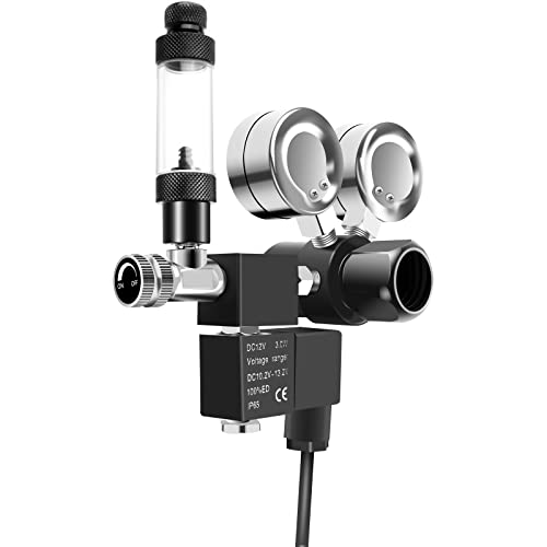 FZONE Aquarium Co2 Regulator DC Solenoid with Bubble Counter and Check Valve Plant Grow DIY CO2 System CGA320 Side Open Cylinder