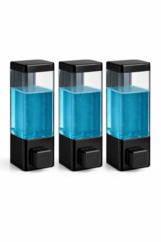 Image of Wall Mounted Liquid Soap Dispenser | Manual Handwash & Sanitizer Dispenser | Refillable Bathroom & Kitchen Soap Dispenser | Leak-Proof Push Button Design | Black | Pack of 3