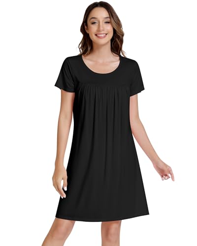 Image of NACHILA Bamboo Viscose Nightgown for Women Short Sleeve Crew Neck Sleepwear